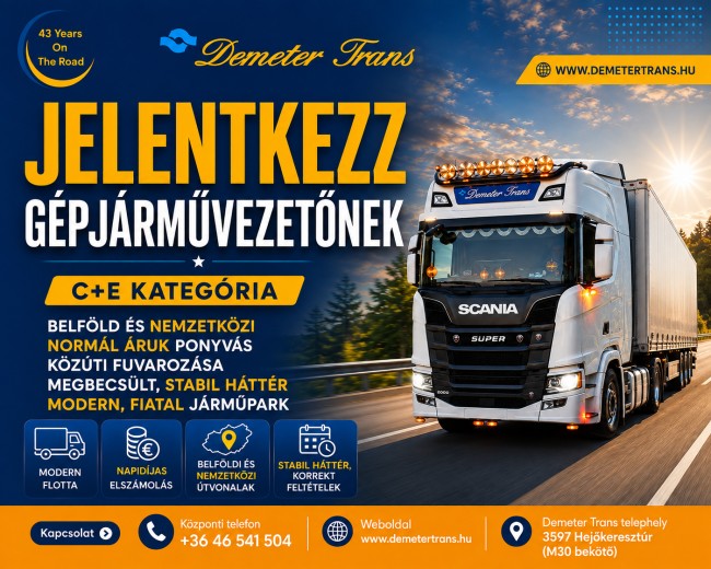 Nemzetközi és belföldi tehergépjárművezető C+E kategória - Demeter Trans